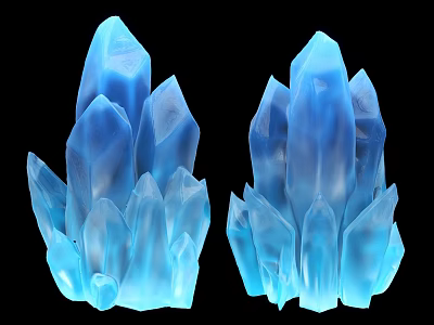 Blue Crystal Stone Clusters as Decorative Pieces on Black Background 3d model