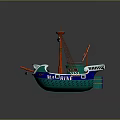 Decorative Marina Model Ship With Colorful Sails Mast And Orange Wooden Deck