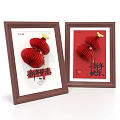 Brown Framed Ornament Decoration Set Featuring Red Elements for New Year Decor