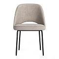 Modern Light Gray Velvet Dining Chair With Curved Back And Black Metal Legs