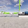 Industrial Equipment Setup With Green Pipes White Valves Blue Motor And Green Column