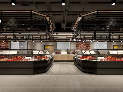 Supermarket Grocery Meat Display Cases With Fresh Products And Open Layout 3d model