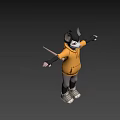 3D Anthropomorphic Character With Black Ears Red Eyes Yellow Hoodie Gray Pants White Sneakers