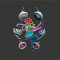 Colorful Futuristic Robot Character With Pink Blue Accents And Floating Circular Devices