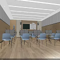 School Music Classroom Interior With Music Stands Chairs Blackboard And Speakers