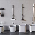 Modern Bathroom Accessories Including Towel Rack Mop Holder Toilet Brush Holder And White Storage Solutions