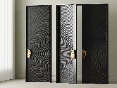 Modern Black Double Door Interior Design With Textured Surface And Golden Handles 3d model