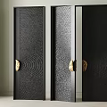 Modern Black Double Door Interior Design With Textured Surface And Golden Handles