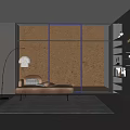 Serene Study Room With Large Window Green Plant Wall Bookshelves Brown Bench And Floor Lamp