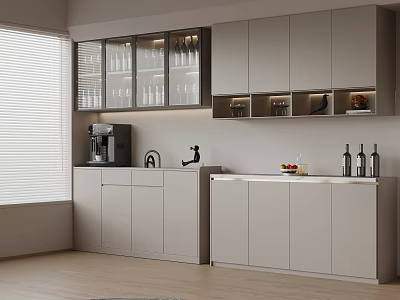 Modern Stylish Sideboard with Glass Doors Cabinets Storage for Coffee Machine Fruits and Wine Bottles 3d model