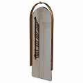 Arched Bathroom Mirror With Brass Frame And White Vanity On Marble Wall