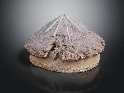Traditional Round Thatch Roof Structure Model With Earthen Base And Straw Details 3d model