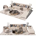 Modern Sofa Coffee Table Set with Armchair Rug Pillows and Table Lamp 3d model