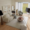 Soft Cream Boucle Sofa Set With Accent Chair For Cozy Bright Modern Sunlit Living Room
