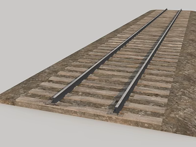 Railroad Track Roadway Infrastructure Featuring Wooden Ties Steel Rails And Gravel Bed 3d model