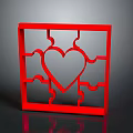 Red Decorative Square Frame With Heart Shape And Puzzle Piece Edges
