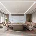 Modern Conference Room Interior Design With Long Table Ergonomic Chairs And Potted Plants
