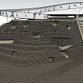 Waterfront Landscape Design With Wavy Terrain Steps And Curved Canopy Structure 3d model