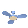 Blue Ceiling Fan with Three Blades and Circular Light Fixture for Home Decoration