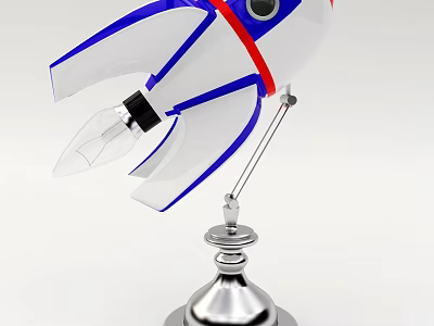 Rocket Shaped Table Lamp with White Blue Red Accents and Silver Metal Base 3d model