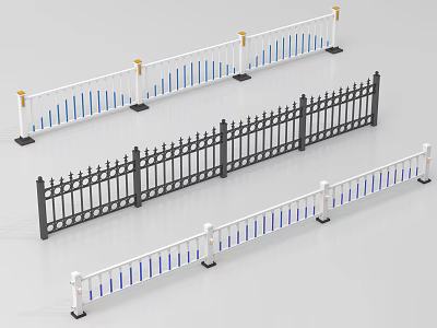 Decorative Metal Fences with White Black Colors Blue Stripes and Golden Accents 3d model