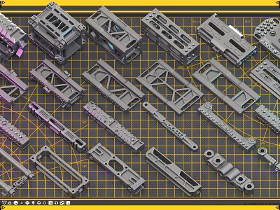 Detailed 3D Models Of Mechanical Parts On Grid Background For Engineering Design 3d model