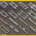 Detailed 3D Models Of Mechanical Parts On Grid Background For Engineering Design