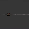Ancient Battle Weapon With Wooden Handle Curved Metal Blade And Red Straps