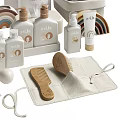 Modern Bathroom Accessories Set With Wooden Brushes Towels And Soap Dispensers