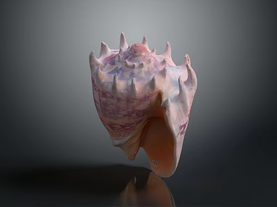 Pink Purple Spiky Conch Shell With Shiny Texture Isolated On Dark Background 3d model