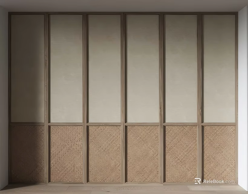 Modern Interior Room Partition With Wooden Frame Fabric Panels And Woven Texture 3d model 