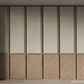 Modern Interior Room Partition With Wooden Frame Fabric Panels And Woven Texture