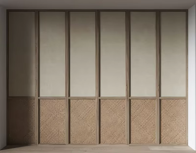 Modern Interior Room Partition With Wooden Frame Fabric Panels And Woven Texture 3d model