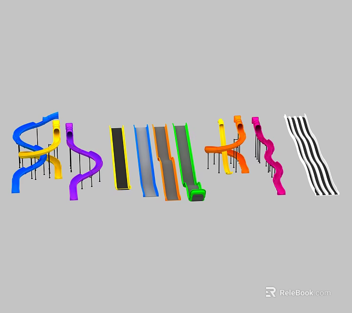 Fun Colorful Indoor Playground Slides With Curved Straight And Striped Designs 3d model 