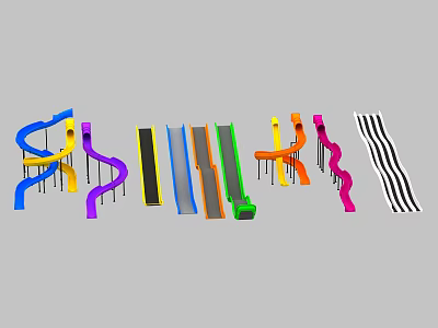 Fun Colorful Indoor Playground Slides With Curved Straight And Striped Designs 3d model