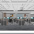 Modern Public Office Space With Open Layout Workstations Computers Office Chairs And Carpeted Floor 3d model
