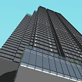 Modern High Rise Office Building With Low Rise Structures And Street Greenery