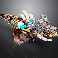 Armored Mechanical Dinosaur Character With Pixel Style Block Built Body And Glowing Blue Accents