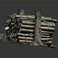 Natural Stacked Wood Logs Pile With Green Moss And Smooth Circular Ends
