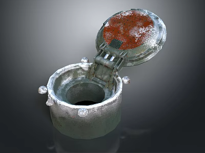 Tank Rusted Metal Hatch Cover Open On Dark Industrial Background 3d model