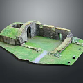 Ancient Ruin Model With Stone Walls Arched Doorways Grassy Ground And Stone Path