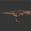 3D Tyrannosaurus Dinosaur Model With Spotted Skin Red Head Open Mouth Standing On Reflective Floor