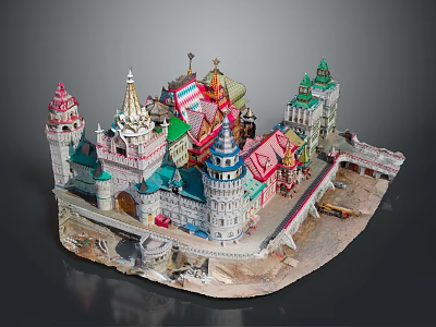 Colorful Russian Style Architectural Model with Multiple Domes Spires and Detailed Structures 3d model