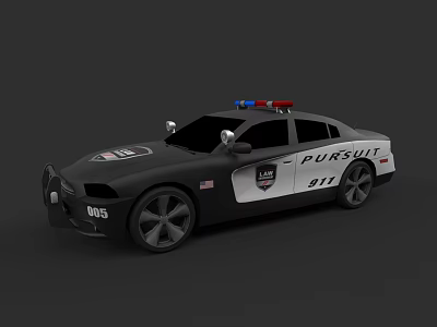 Black and White Police Pursuit Car with Emergency Lights and 911 Markings 3d model