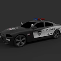 Black and White Police Pursuit Car with Emergency Lights and 911 Markings