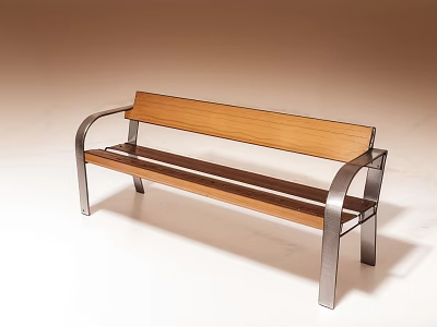 Stylish Modern Leisure Bench With Wooden Seat Backrest and Metal Armrests Legs Design 3d model
