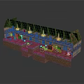 Cartoon Medieval Tavern Interior With Wooden Roof Benches Tables Blue Vases Stone Floor And Chandeliers