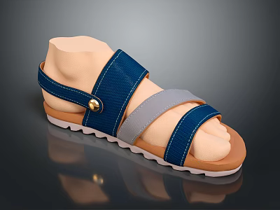 Blue And Gray Straps Sandals With Golden Buckle Light Brown Sole 3d model