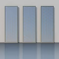 Three Modern Swing Doors Featuring Geometric Patterns And Metal Frames On White Wall 3d model