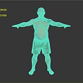 Shirtless Bald Man With Tattoos Wearing Green Shorts Standing With Arms Outstretched Against Gray Background